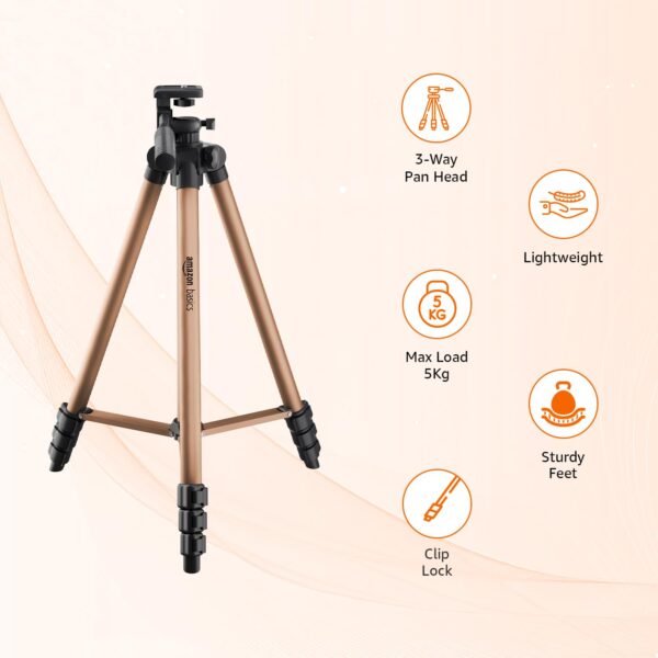 AMAZONBASICS Lightweight 41-134cm Tripod with Mobile Holder & Carry Bag | for All Camera/Go pro/Smartphones| Copper - Image 6