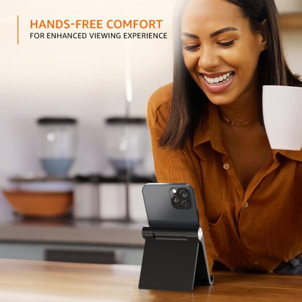 amazon basics Multi Angle Desktop Foldable Stand Tablet/Mobile Stand Holder for iPhone, Android, Samsung, OnePlus, Xiaomi, Smartphones. Portable, for Your Bed,Home, Office, Home (Black) - Image 4