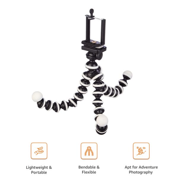 Amazon Basics Gorilla Tripod/Mini Tripod for Mobile Phone with Phone Mount with Flexible Gorilla Stand for DSLR, Action Cameras, Ring Lights, Panel Reflectors, Umbrellas, and Flashlights (13 Inch) - Image 4
