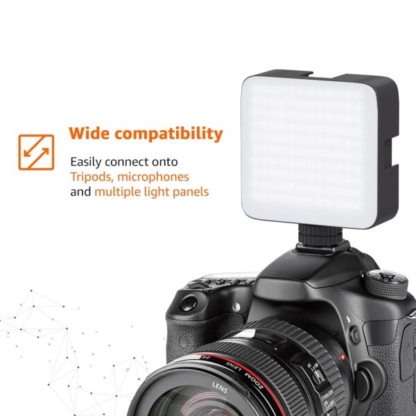 Amazon Basics Camera Video Light with Clip and 3 Cold Shoe Connector | 120 LED Beads | Dimmable & Rechargeable Battery | Useful for Photography, Live Streaming, Makeup, Video Meeting - Image 3