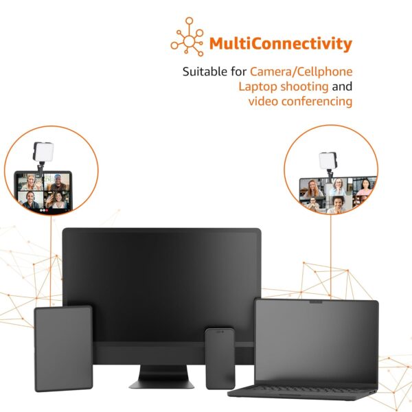 Amazon Basics Camera Video Light with Clip and 3 Cold Shoe Connector | 120 LED Beads | Dimmable & Rechargeable Battery | Useful for Photography, Live Streaming, Makeup, Video Meeting - Image 4