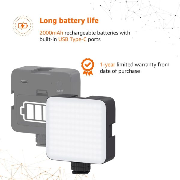 Amazon Basics Camera Video Light with Clip and 3 Cold Shoe Connector | 120 LED Beads | Dimmable & Rechargeable Battery | Useful for Photography, Live Streaming, Makeup, Video Meeting - Image 5