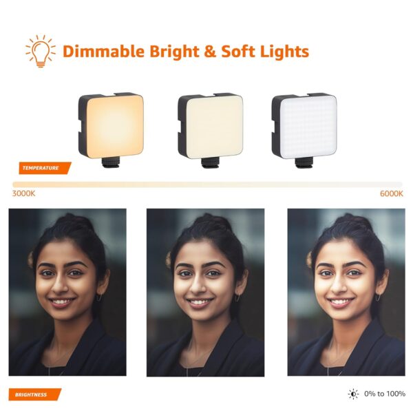 Amazon Basics Camera Video Light with Clip and 3 Cold Shoe Connector | 120 LED Beads | Dimmable & Rechargeable Battery | Useful for Photography, Live Streaming, Makeup, Video Meeting - Image 7