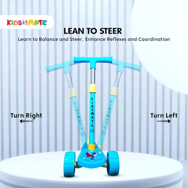 Kidsmate Rider Pro Kick Scooter with Broad PU LED Wheels | 3-Wheel Skating Scooter for Boys & Girls of Ages 6-12 Years | 5-Level Adjustable Height, and Easy Fold Design (Blue) - Image 3