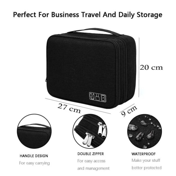 Seagull Flight of Fashion Double Layer Electronic Gadget Organizer Case, Cable Organizer Bag for Accessories with Mobile Stand - 27 X 20 X 9 Cm - Black - Model 1 - Image 4