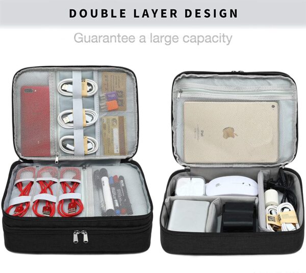 Seagull Flight of Fashion Double Layer Electronic Gadget Organizer Case, Cable Organizer Bag for Accessories with Mobile Stand - 27 X 20 X 9 Cm - Black - Model 1 - Image 6