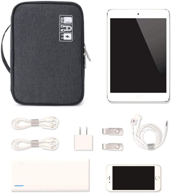 Seagull Flight of Fashion Double Layer Electronic Gadget Organizer Case, Cable Organizer Bag for Accessories with Mobile Stand - 27 X 20 X 9 Cm - Black - Model 1 - Image 10