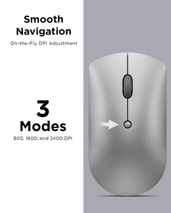 Lenovo 600 Bluetooth 5.0 Silent Mouse: Compact, Portable, Dongle-Free Multi-Device connectivity with Microsoft Swift Pair | 3-Level Adjustable DPI up to 2400 | Battery Life: up to 1 yr - Image 7