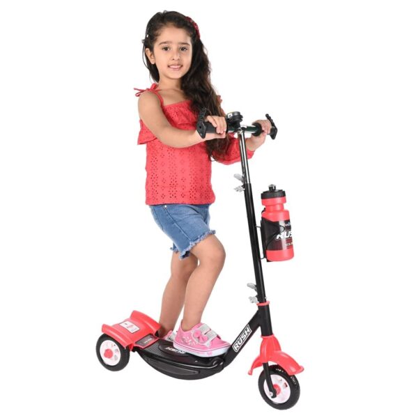 Fun Ride Funride Kids Scooter, Rush Three Wheel Kick Scooters for Boys & Girls with Sipper, Bell, Adjustable Height & Rear Brake, 3 Wheels Skate for Age 3-10 Years (Red) - Image 5