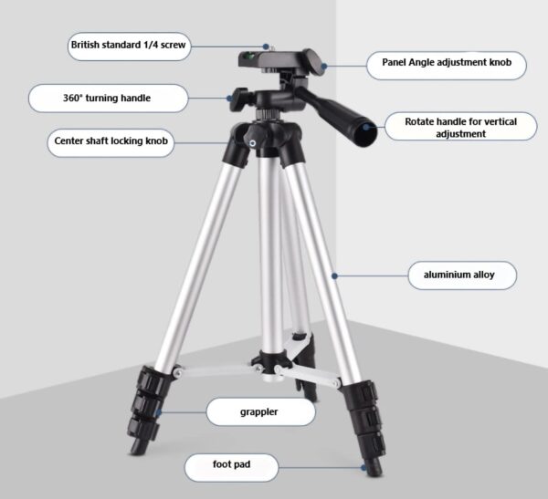 Dyazo Height and Angle Adjustable Tripod Stand Holder for Mobile Phones & Camera, Aluminum Travel Tripod for Smart Phones/Android/iPhone Minimum Height 13" to Maximum 42 inch - Image 2