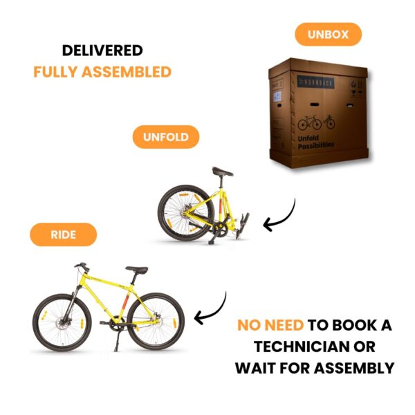 HORNBACK Xpand Full Size Fully Assembled Mountain Foldable Cycle for Men & Women (20-inch Stainless Steel+Alloy Steel Frame, Front Suspension, 27.5-Inch Wheels, Mechanical Disk Brakes) (Flash Yellow) - Image 9