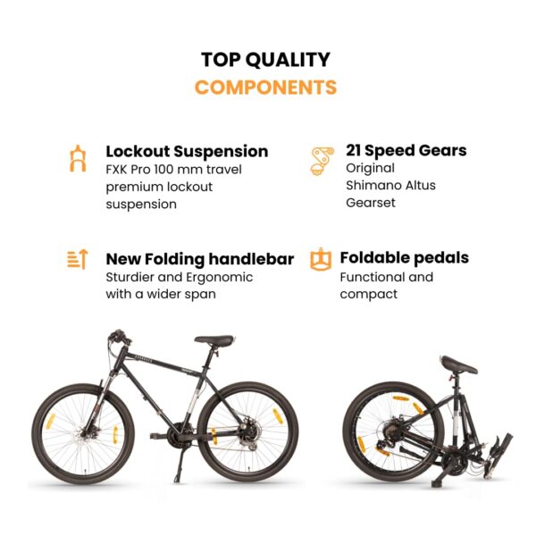 HORNBACK Xpand+ Full Size Fully Assembled Mountain Foldable Cycle for Men & Women (21 Speed Shimano Gears, Lockout Front Suspension, 27.5-Inch Wheels, Mechanical Disk Brakes)(Storm Black) - Image 7