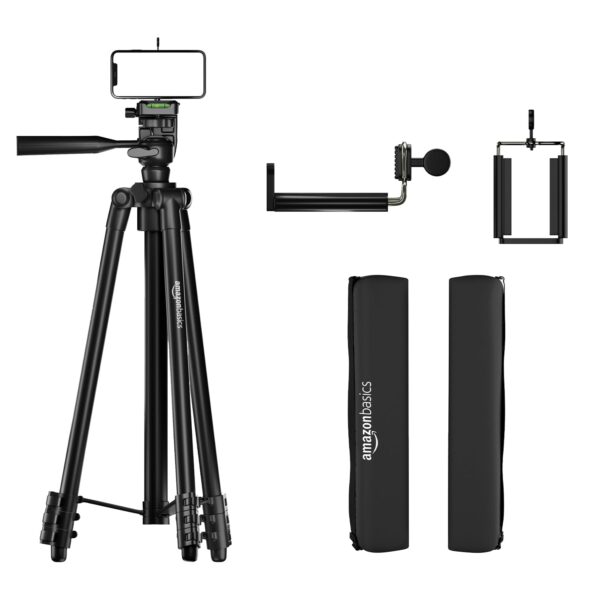 Amazon Basics Lightweight Aluminium Tripod Phone Holder | 3-Way Pan | Height Adjustable (36-111 cm) | For Phones, Cameras, Ring Lights, Reflectors, Umbrellas & Flashlights | Includes Carry Bag | Black - Image 2