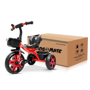 Kidsmate Ninja Plug N Play Durable Kids/Baby Tricycle, Storage Basket, Cushion Seat and Seat Belt for 12 Months to 48 Months Boys/Girls/Carrying Capacity Upto 30 Kgs (Red)