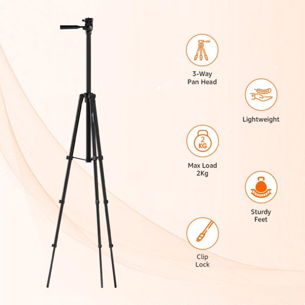 Amazon Basics Lightweight Aluminium Tripod Phone Holder | 3-Way Pan | Height Adjustable (36-111 cm) | For Phones, Cameras, Ring Lights, Reflectors, Umbrellas & Flashlights | Includes Carry Bag | Black - Image 6