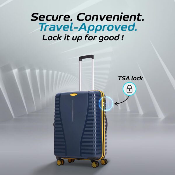 Aristocrat Airpro Plus Check-in 66 Cm(Medium) 8 Wheel Spinners Trolley Bags for Travel Hard Case Luggage, Lightweight Bag with TSA Lock & Anti-Theft Zipper(Blue), Black - Image 4