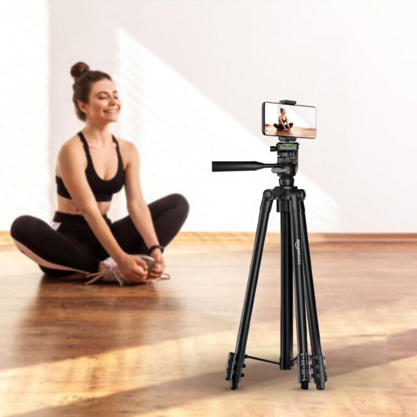 Amazon Basics Lightweight Aluminium Tripod Phone Holder | 3-Way Pan | Height Adjustable (36-111 cm) | For Phones, Cameras, Ring Lights, Reflectors, Umbrellas & Flashlights | Includes Carry Bag | Black - Image 8