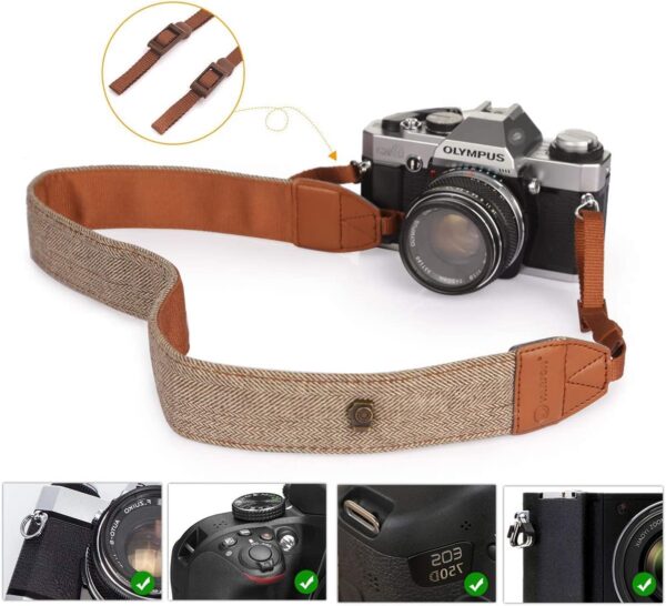 RKPM HOMES Camera Strap Sling belt | Adjustable Shoulder Neck Vintage | for All DSLR Camera Nikon Canon Sony Pentax | Cotton Leather finish Hooks Safety cross-body women Men – Brown - Image 5