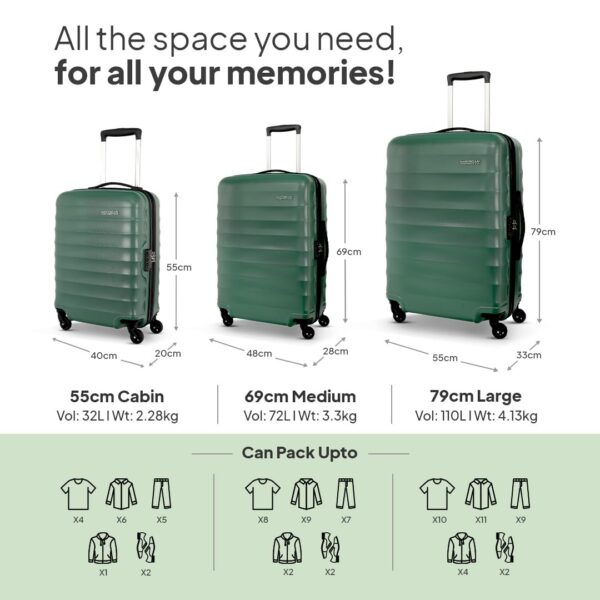 American Tourister Polycarbonate Barcelona 79 Cms Large Spinner 4 Wheels Hardside Check-in Suitcase with Smooth Sliding Wheels & Pack Smart Interiors - Forest Green, H-55 Cm - Image 7