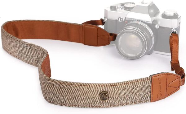 RKPM HOMES Camera Strap Sling belt | Adjustable Shoulder Neck Vintage | for All DSLR Camera Nikon Canon Sony Pentax | Cotton Leather finish Hooks Safety cross-body women Men – Brown - Image 2