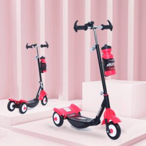Fun Ride Funride Kids Scooter, Rush Three Wheel Kick Scooters for Boys & Girls with Sipper, Bell, Adjustable Height & Rear Brake, 3 Wheels Skate for Age 3-10 Years (Red)