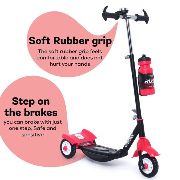 Fun Ride Funride Kids Scooter, Rush Three Wheel Kick Scooters for Boys & Girls with Sipper, Bell, Adjustable Height & Rear Brake, 3 Wheels Skate for Age 3-10 Years (Red) - Image 7