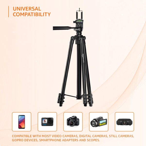 Amazon Basics Lightweight Aluminium Tripod Phone Holder | 3-Way Pan | Height Adjustable (36-111 cm) | For Phones, Cameras, Ring Lights, Reflectors, Umbrellas & Flashlights | Includes Carry Bag | Black - Image 4