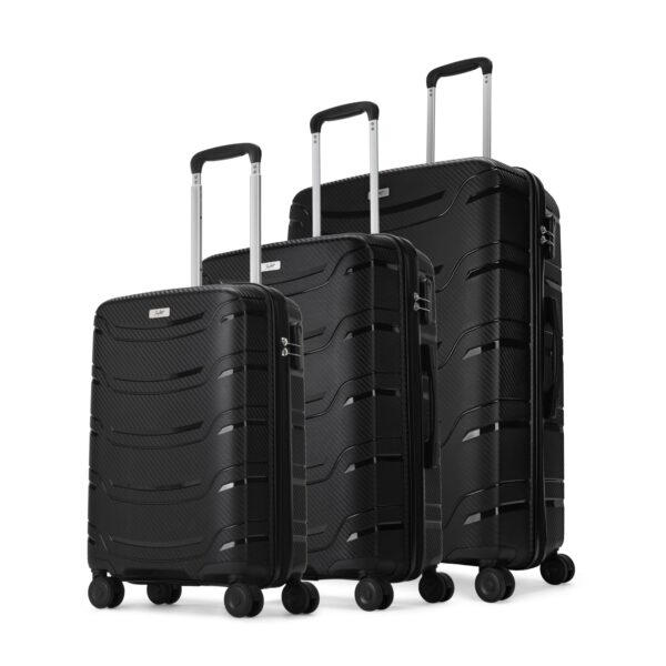 Skybags Curve Set of 3 Hard Spinner Luggage (Cabin+Medium+Large)|Polypropylene Spinner Luggage Trolley with 8 Wheels| Black|Unisex, 55 cm, 65 Cm, 75 Cm, Small, Medium, Large - Image 2