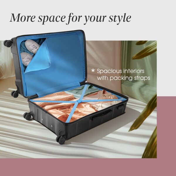Skybags Curve Set of 3 Hard Spinner Luggage (Cabin+Medium+Large)|Polypropylene Spinner Luggage Trolley with 8 Wheels| Black|Unisex, 55 cm, 65 Cm, 75 Cm, Small, Medium, Large - Image 7