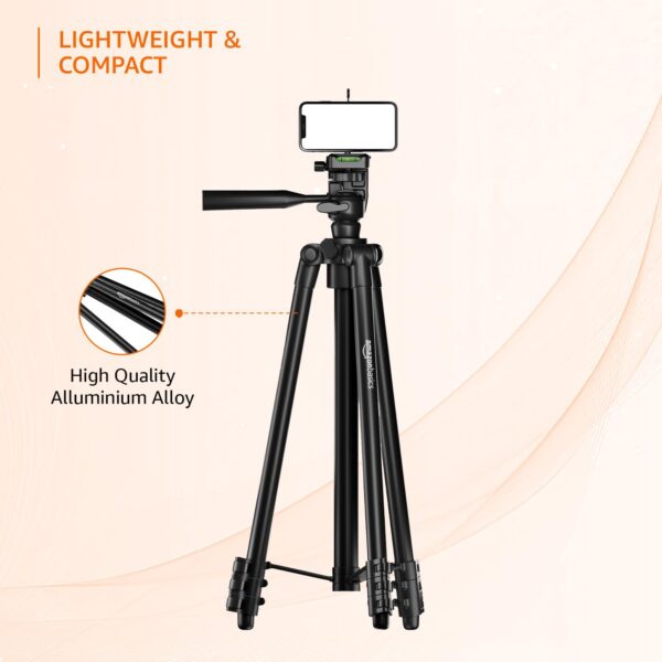 Amazon Basics Lightweight Aluminium Tripod Phone Holder | 3-Way Pan | Height Adjustable (36-111 cm) | For Phones, Cameras, Ring Lights, Reflectors, Umbrellas & Flashlights | Includes Carry Bag | Black - Image 3