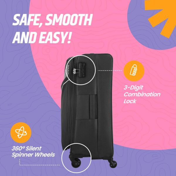 Skybags Trick Polyester Softsided 80 Cm Cabin Stylish Luggage Speed_Wheel Trolley with 4 Wheels|Black Trolley Bag - Unisex - Image 6