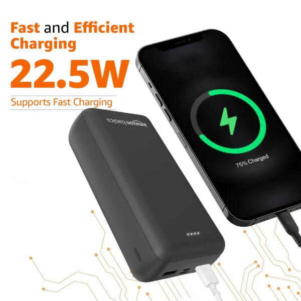 Amazon Basics 27000 mAh Power Bank | 22.5W Fast Charging | Triple Output | Smartphones, TWS, Speakers, Tablets (Black) - Image 5