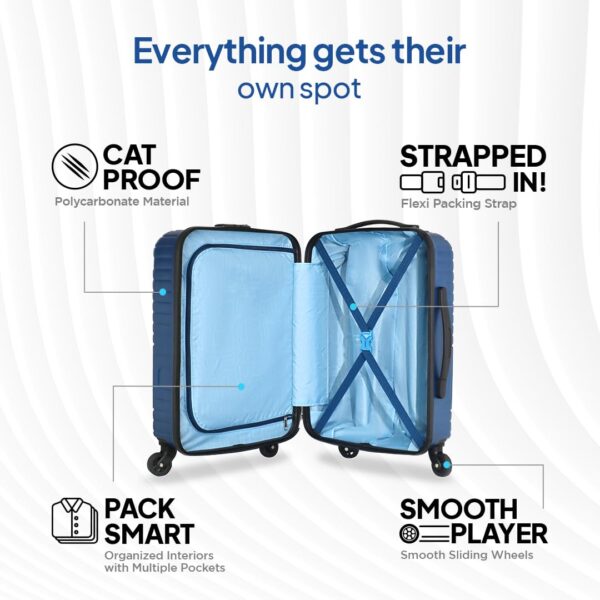 American Tourister Ivy Nxt 55CM Small Hard Luggage Polycarbonate Cabin Trolley Bags for Travel with Mounted TSA Lock for Men & Women - Blue - Image 5