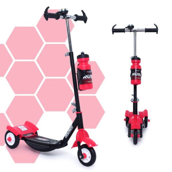 Fun Ride Funride Kids Scooter, Rush Three Wheel Kick Scooters for Boys & Girls with Sipper, Bell, Adjustable Height & Rear Brake, 3 Wheels Skate for Age 3-10 Years (Red) - Image 2