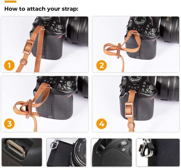 RKPM HOMES Camera Strap Sling belt | Adjustable Shoulder Neck Vintage | for All DSLR Camera Nikon Canon Sony Pentax | Cotton Leather finish Hooks Safety cross-body women Men – Brown - Image 6