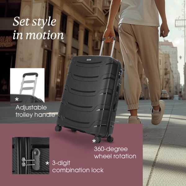Skybags Curve Set of 3 Hard Spinner Luggage (Cabin+Medium+Large)|Polypropylene Spinner Luggage Trolley with 8 Wheels| Black|Unisex, 55 cm, 65 Cm, 75 Cm, Small, Medium, Large - Image 6