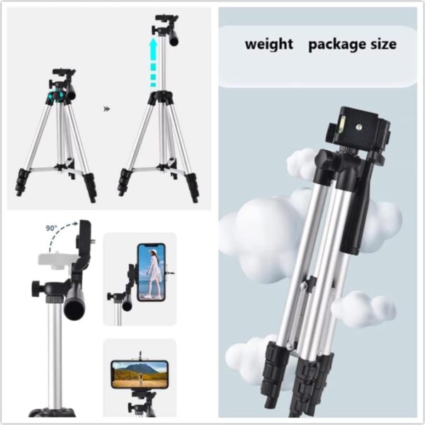 Tripod Combo with Shutter Button and Collar mic, Professional Lightweight Camera Stand with Adjustable Height and 3-Way Pan/Tilt Head - Image 6
