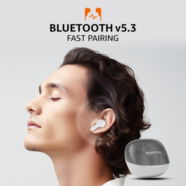 amazon basics TWS in-Ear Earbuds (P50) with Fast Charging up to 50 Hours of Playtime | Dual 10mm Driver | IPX4 Water-Resistance | Bluetooth 5.3 | Quad Mic with ENC | Touch Control (White) - Image 5