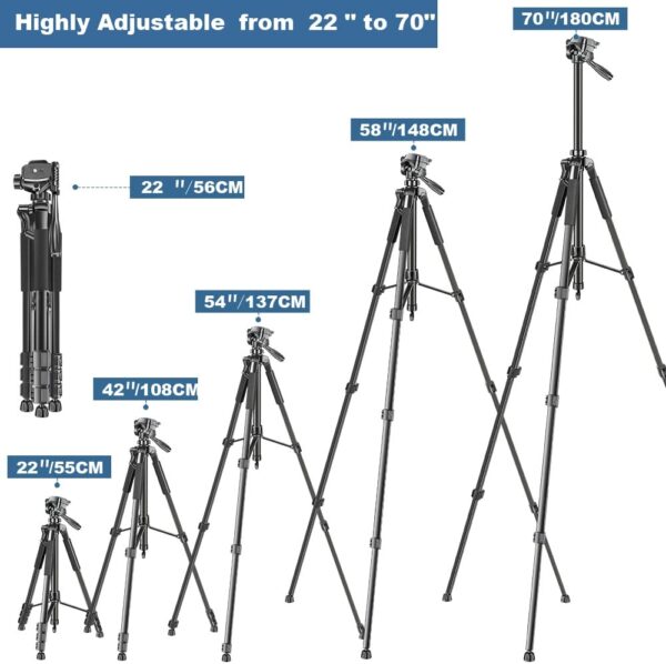 Adofys 70” Aluminium Camera Tripod with Travel Bag and Phone Holder |Operating Height: 70 inch | Maximum Load Capacity up to 8kg | Compatible with All Cameras, Cell Phones, Projector, Webcam - Image 4