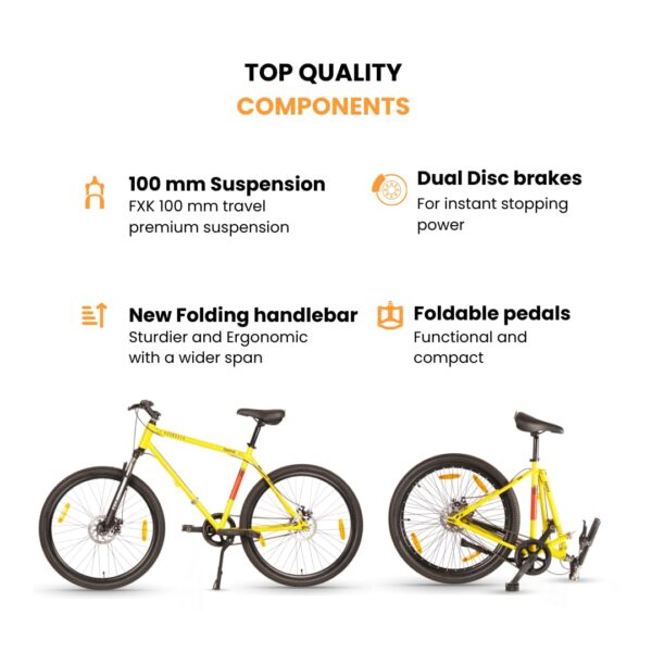 HORNBACK Xpand Full Size Fully Assembled Mountain Foldable Cycle for Men & Women (20-inch Stainless Steel+Alloy Steel Frame, Front Suspension, 27.5-Inch Wheels, Mechanical Disk Brakes) (Flash Yellow) - Image 7