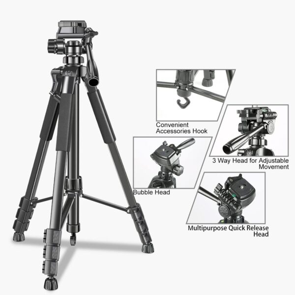 Adofys 70” Aluminium Camera Tripod with Travel Bag and Phone Holder |Operating Height: 70 inch | Maximum Load Capacity up to 8kg | Compatible with All Cameras, Cell Phones, Projector, Webcam - Image 6