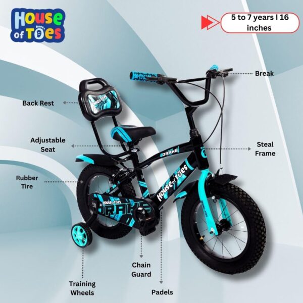 HOUSE OF TOES 16T Cycle for Kids 5 to 7 Years - Bicycle for Boys & Girls - Single Speed Bike/Bicycle - 95% Pre-Assembled - Balance Wheels - Suitable for Young Boys & Girls - Blue - Image 5