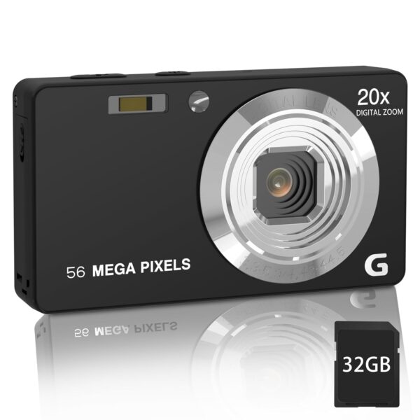 Focusify Digital Camera, 4K Ultra HD Cameras for Photography, Digital Point and Shoot Camera with 56Mp Autofocus 20X Zoom Anti Shake, Video Camera with 32GB SD Card for Kids, Teens, Beginners(Black) - Image 2