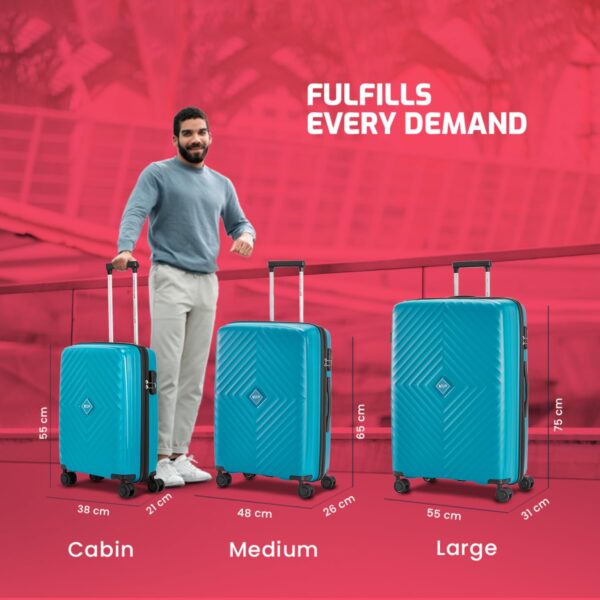VIP Polypropylene (PP) Quad Active Check-in 66 Cm (Medium) 8 Spinner Wheels Trolley Bags for Travel, Hard Case Lightweight Bag with Combination Lock, Tough Suitcase for Travel (Blue) - Image 8