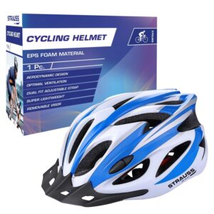 Strauss Adjustable Cycling & Skating Helmet with Detachable Visor | Light Weight with Superior Ventilation | Adjustable Strap with Comfortable Chin Padding | Ideal for Men, Women & Kids (White/Blue)