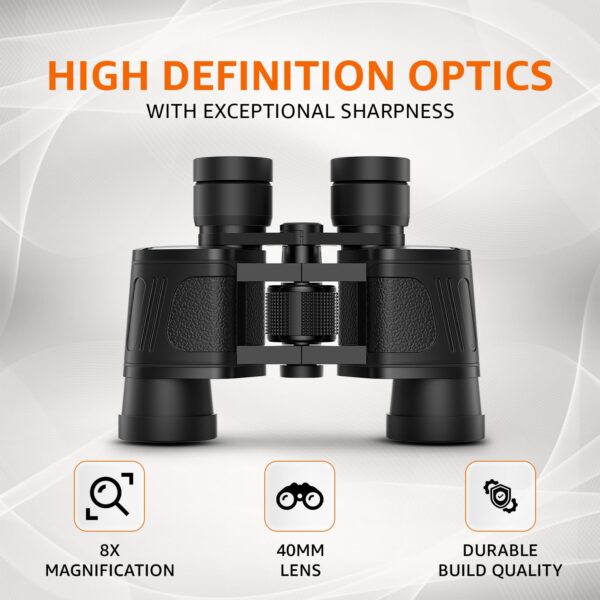 Amazon Basics Long Distance Binoculars | HD Vision | Zoom 8x40 | Clear Viewing for Bird Watching, Trekking, Sports (Black) - Image 3