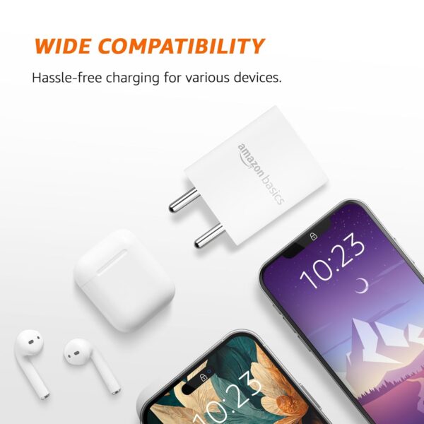 Amazon Basics 12W Dual Port Fast Charger | 12W Max Output | Includes 1 m Type C Cable | Universal Compatibility - Image 5