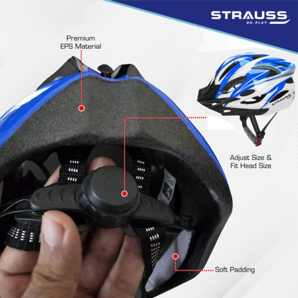Strauss Adjustable Cycling & Skating Helmet with Detachable Visor | Light Weight with Superior Ventilation | Adjustable Strap with Comfortable Chin Padding | Ideal for Men, Women & Kids (White/Blue) - Image 4