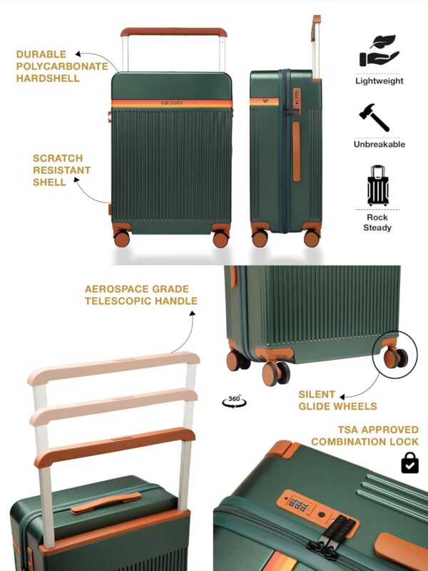 FUR JADEN The Aviator German Polycarbonate Travel Luggage Cabin Suitcase with 8 StealthTech Silent Shock Absorbing Wheels, TSA Lock & Aerospace Grade Wide Trolley (Forest Green, Cabin 20" (55CM)) - Image 3