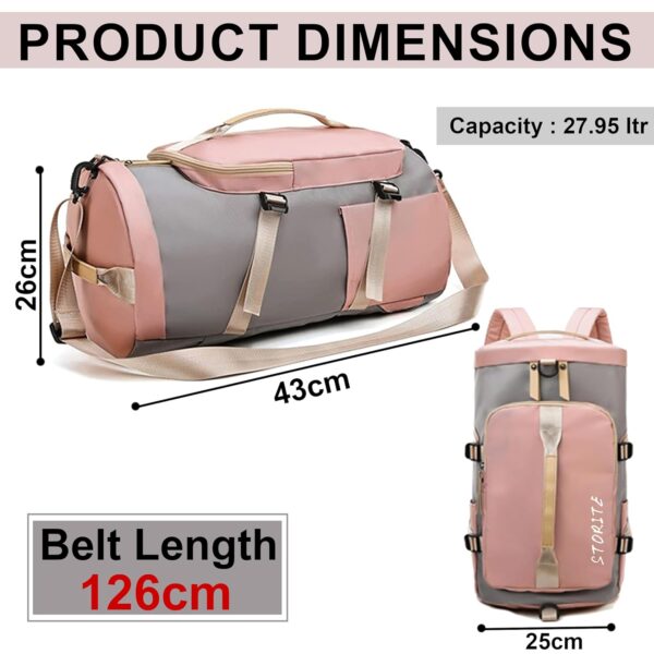 Storite Nylon 25 Cms Small Imported Lightweight Waterproof Duffle Bag, Rucksack Travel Bag For Women With Separate Wet Pocket & Shoes Compartment, Backpack Carry Luggage Bag - Image 3